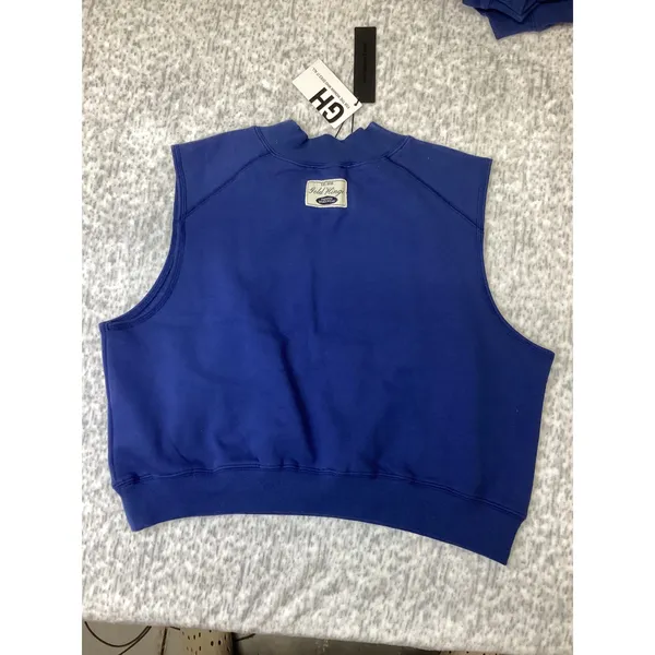 Gold Hinge Mockneck Tank Azure Blue Cropped Sleeveless Sweatshirt GH248 Size M - Image 3
