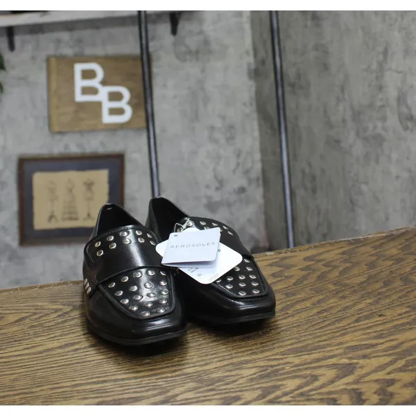 Aerosoles Womens Studded Tailored Loafer Faux Leather Black / Silver 8M - Image 3