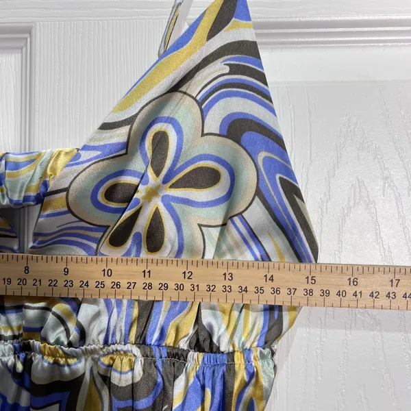Indulge in Style Maxi Dress L Blue Yellow Floral Print Sleeveless Open Back - Image 5