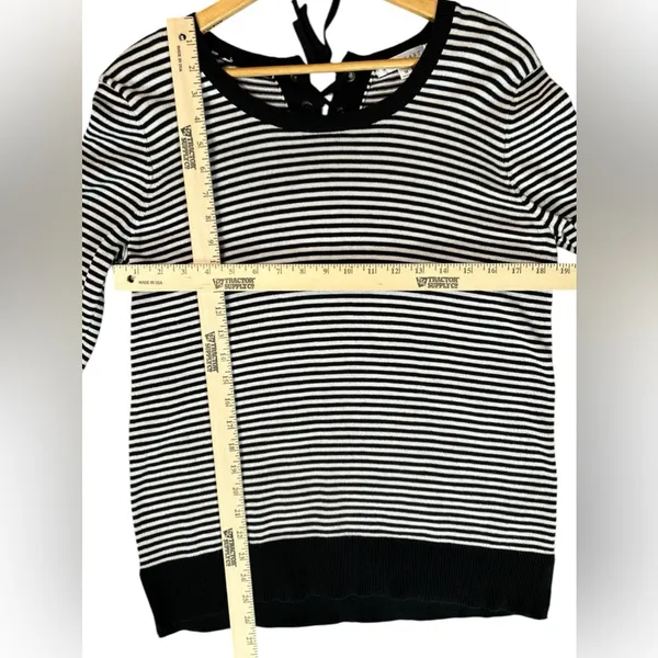 DownEast Women’s Black White Striped Lace Back Elbow Patch Nautical Sweater Med‎ - Image 3