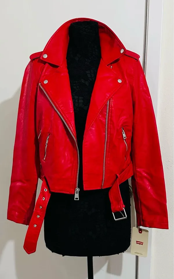 LEVI’s STRAUSS & CO Red Faux Leather Bomber Jacket - Image 5