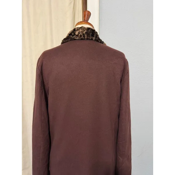 1980s Estuary Lenka K Brown Wool Blend Faux Fur Collar Longline Button Coat - Image 15