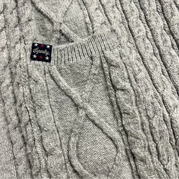 Superdry Grey Chunky Cable Knit Oversized Open Cardigan Size 4 EUC - Image 2