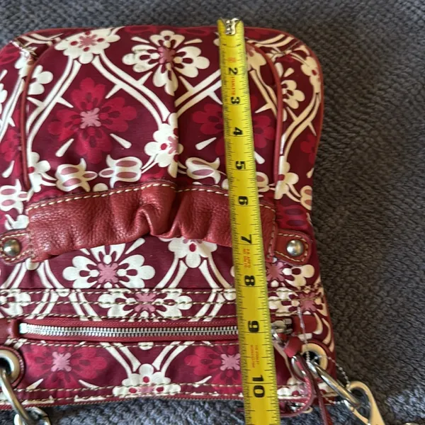 Fossil‎ Red Floral Canvas Leather Trim Crossbody Bag Small Messenger Purse - Image 10