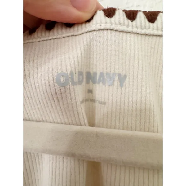 Old Navy Ribbed Contrast Crochet Trim Tank Top Cream Brown Size Medium - Image 3