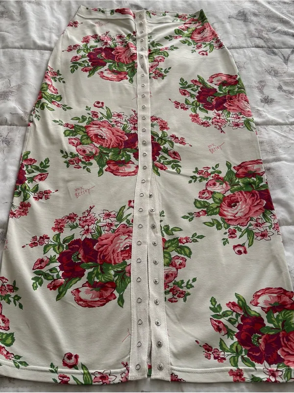 Betsey Johnson Floral snap Front White & Pink Maxi Skirt size S boho XOXO Betsey - Image 8