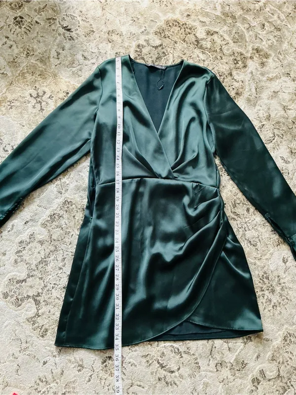 ZARA Emerald Green Satin Wrap-Style Long Sleeve Dress🌹 - Image 10