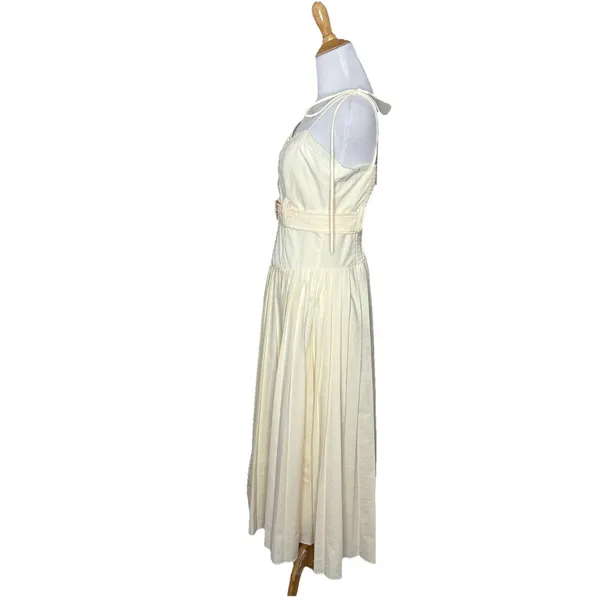 EBLuxe Cream Fitted Bodice Button Belted Ruffle Maxi Dress Size Medium - Image 6
