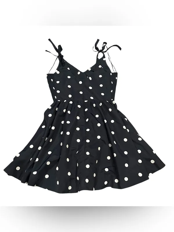 Old Navy Special Occasion Navy Blue Taffeta Polka Dot Tie-Shoulder Dress S - Image 3