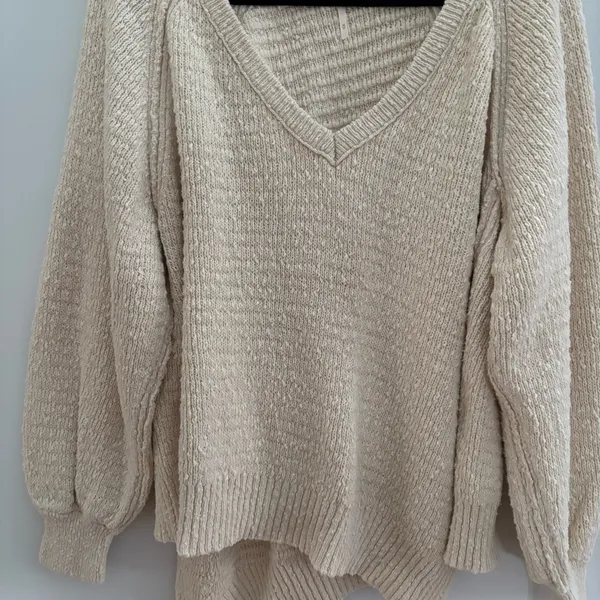 Free People Cream V-Neck Sweater - Image 5