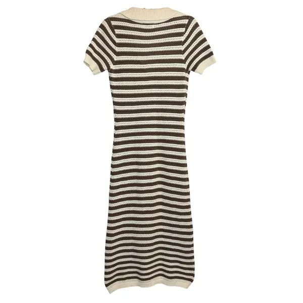 The Workshop Crocheted Midi Dress S Brown Striped Collared Retro Cotton Knit‎ - Image 6