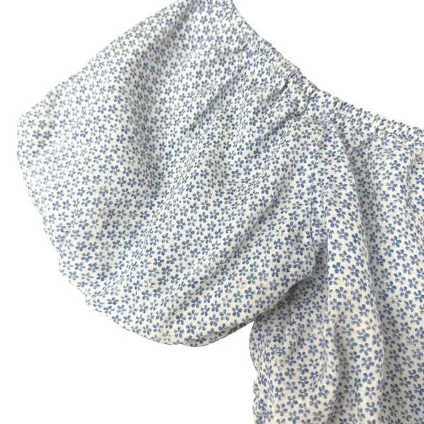 Reformation Dawson Crop‎ Top M Blue Floral Puff Sleeve Off Shoulder Cottagecore - Image 7