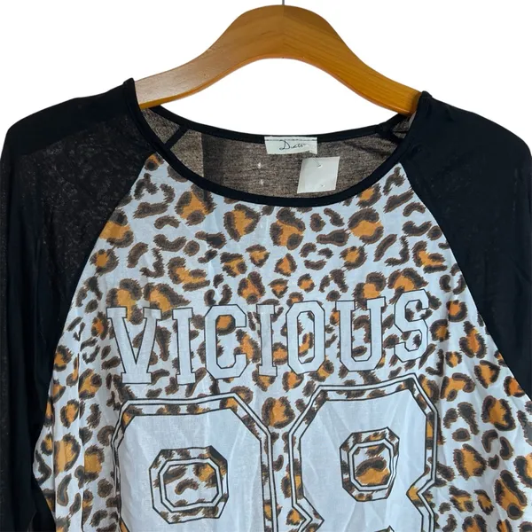 Duets Raglan Tee Shirt 3X Leopard Print VICIOUS 98 Long Sleeve Top Y2K Vintage - Image 2