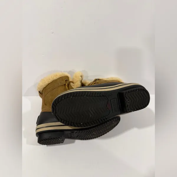 PAWZ Shearling Lined Duck Boots Tan & Black Winter Snow Boots Women’s 6 - Image 4