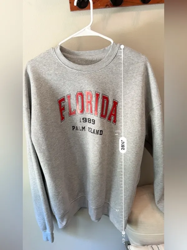 Women’s Small Gray Florida 1989 Palm Island Graphic Sweatshirt Pullover - Image 6