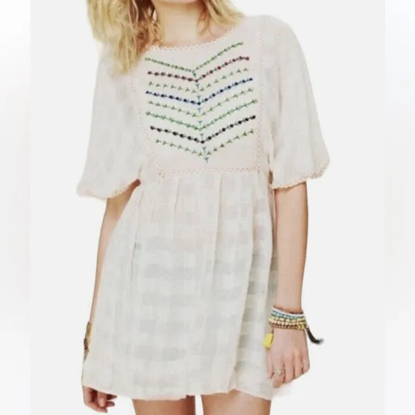 Free People | New Romantics | Rainbow Sheer Flower Bud Embroidered Tunic - Image 3