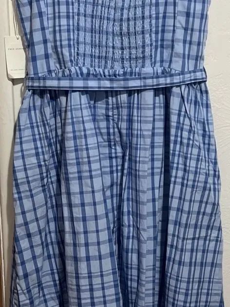 NWT Free Assembly Blue Plaid Square-Neck Midi Dress with Self-Tie Waist Size L - Image 5