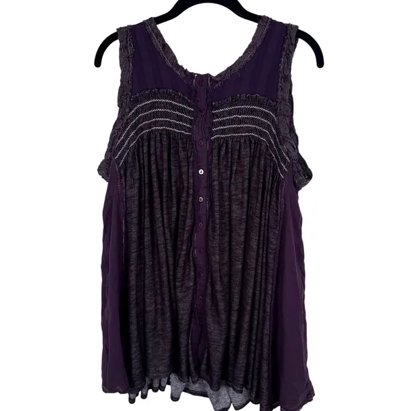 Free People Sea Breeze Dark Purple S Sleeveless Tunic Tank Boho Grunge Oversized - Image 4