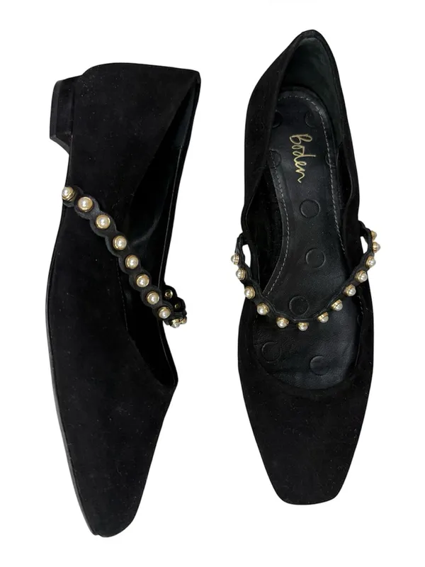 Boden Black Mary Jane Ballet Flats Pearl Strap Suede Size 37 Academia Office - Image 3