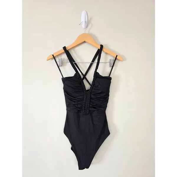 Soluna Lake Side Tie Back Swimsuit Large One-Piece in‎ Black Braided Detail NEW - Image 6