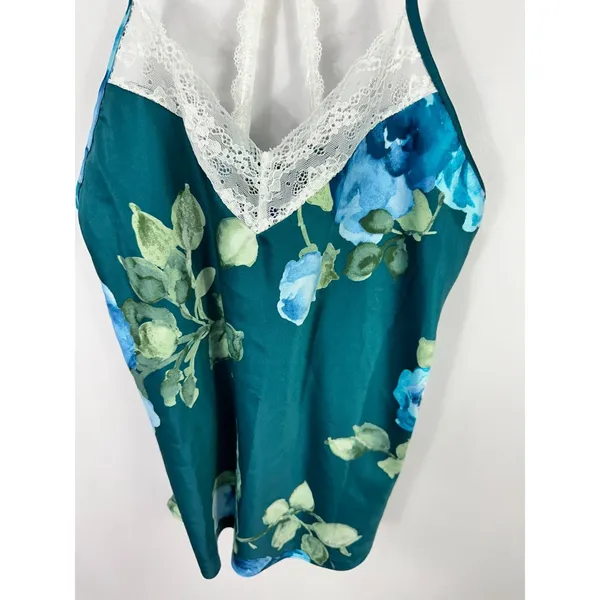 Apt. 9 Camisole Women Small Teal Blue Floral Lace Trim Satin Racerback Sleep Top - Image 7
