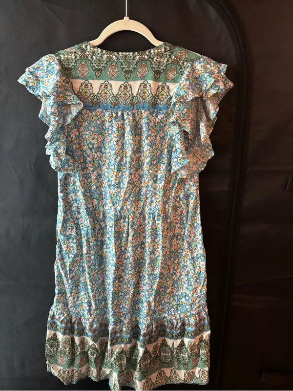Umgee Floral Ruffle Sleeve Boho Mini Dress - Image 6