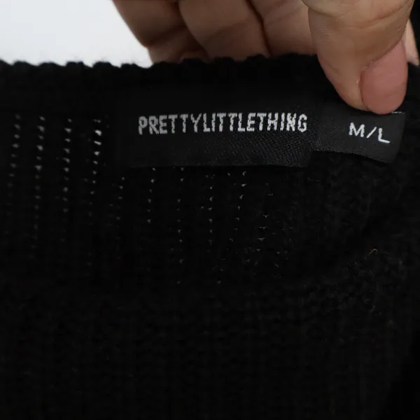 PrettyLittleThing Black Off Shoulder Cropped Knit Sweater V-Neck Ribbed M/L - Image 2