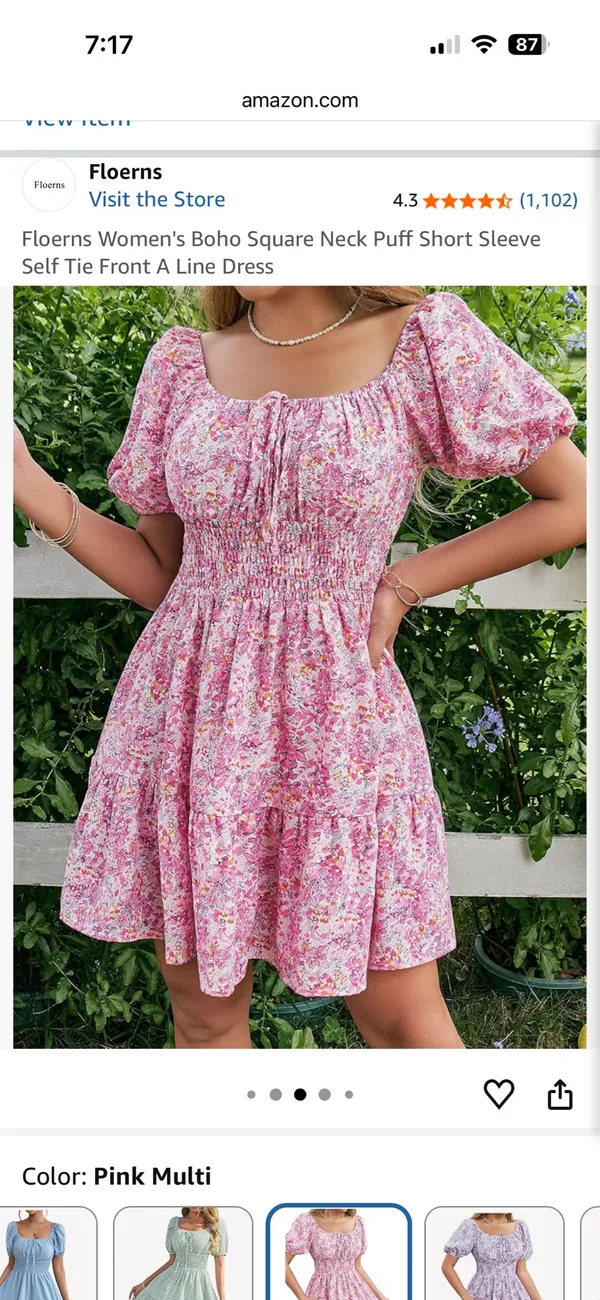 Babydoll Floral Square Neck Puff Short Sleeve A Line Dress - Image 2