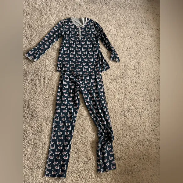 Roller Rabbit Swan Print Pajama Set Size‎ XS Pima Cotton Navy Blue - Image 3