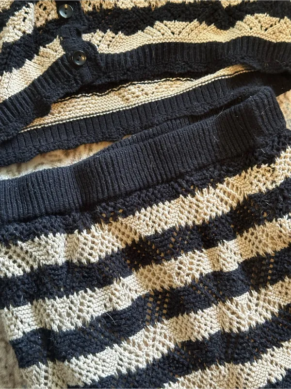 Black and Cream Striped Knit Sweater and Skirt Set Cottage - Image 2