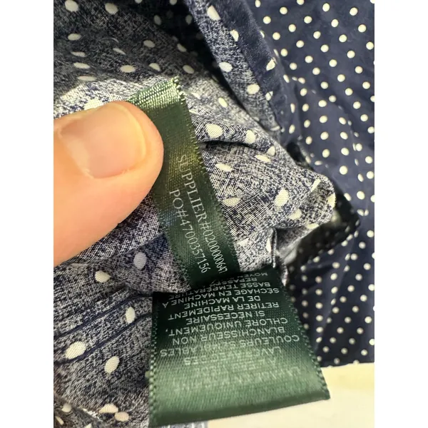 LAUREN RALPH LAUREN Navy White Polka Dot 3/4 Sleeve Button Up Shirt size P XS - Image 6