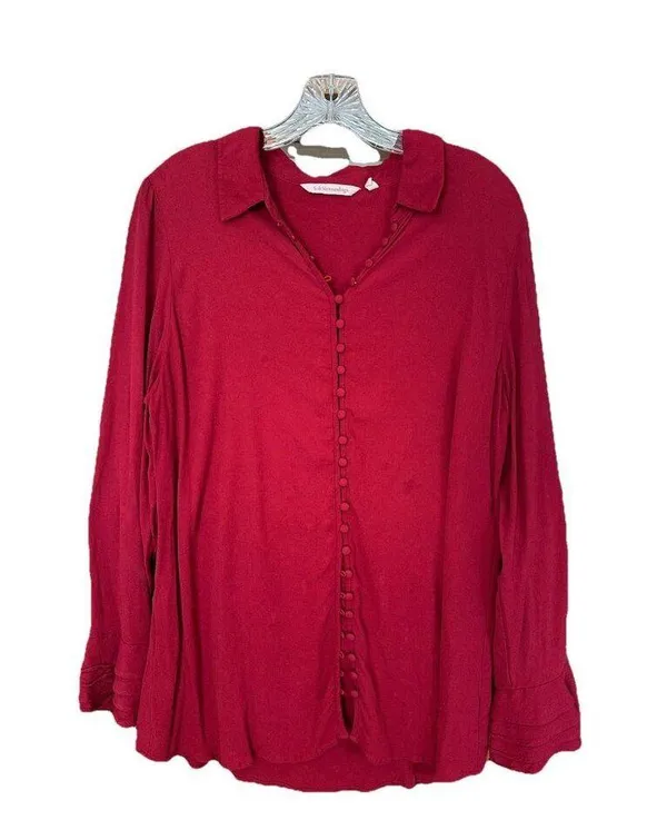 Soft Surroundings Burgundy Poet Blouse w/ Ruffled Cuffs Size L Style 2AT59 - Image 9