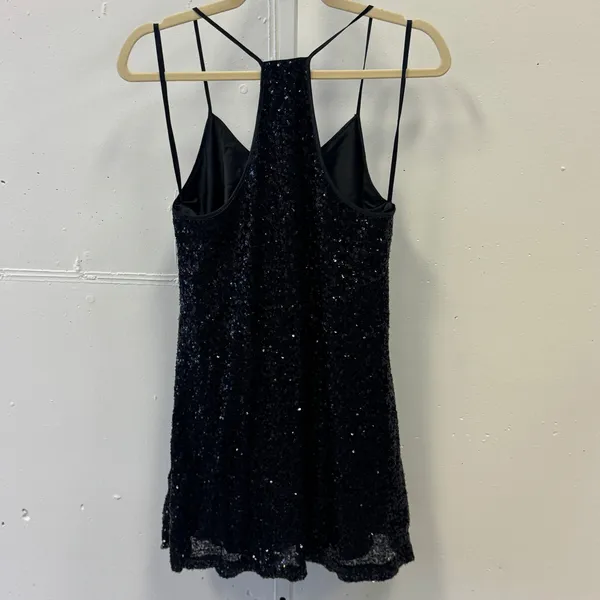 Pearl Georgina Chapman Marchesa Black A Line Swing Sequin Mini Dress Sz 6‎ - Image 2