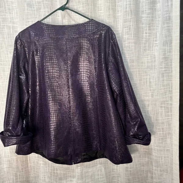 Susan Graver Style purple Croc Embossed Faux Leather Zip Front Jacket Womens 1X - Image 7
