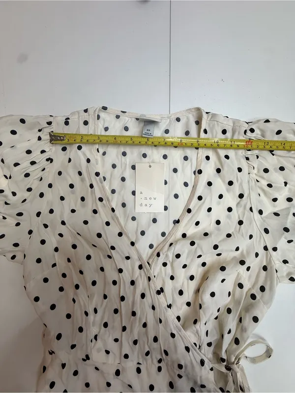 a new day Cream Polka Dot Puff-Sleeve Wrap Dress size XS - Image 7