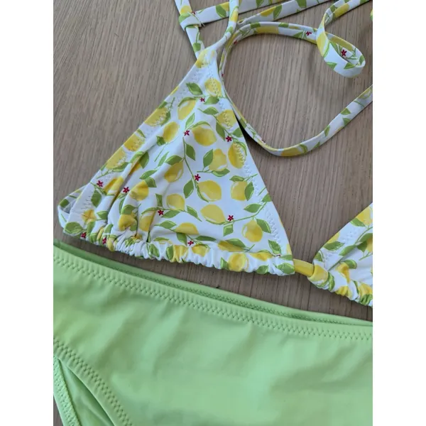 SOLID AND STRIPED 2 Piece Bikini Set Lemon Print Size Small - Image 3