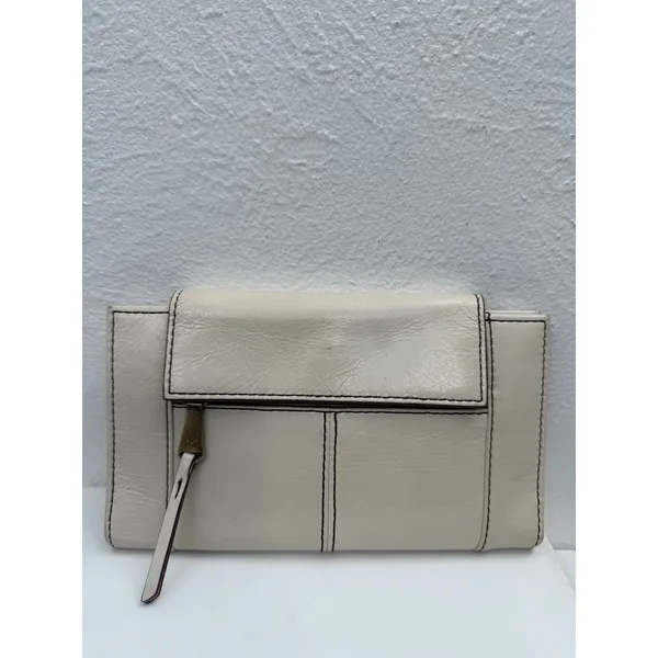 HOBO International Ivory Leather Continental Wallet Contrast Stitch Zip Pocket - Image 2