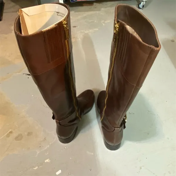 Michael Kors Women's Brown Leather Riding Boots Size 7 Knee High Zip - Image 2