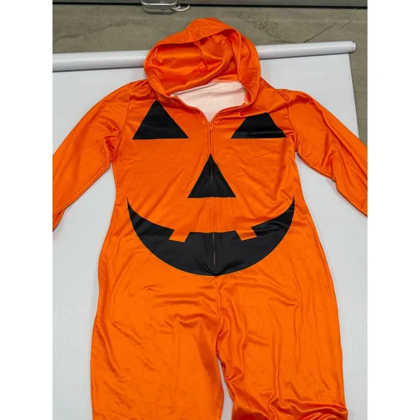 Halloween Pumpkin Jack-O-Lantern Hooded Jumpsuit Costume Orange Women L - Image 2
