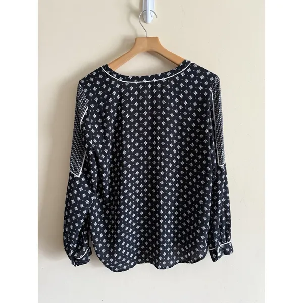 Loft Navy Blue White Elastic Wrist V-Neck Tunic Blouse Top‎ Shirt Size M - Image 3