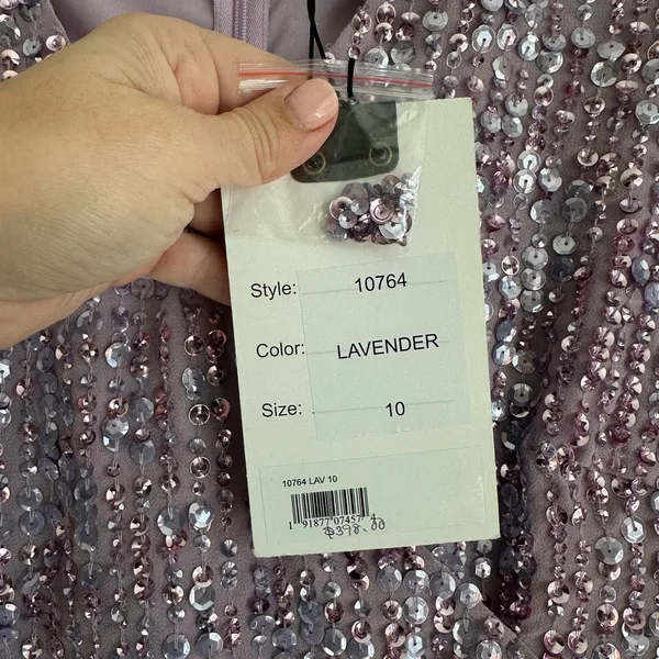 Mac Duggal Sequin Long Puff Sleeve Cocktail Midi in‎ Lavender- NWT - Image 6