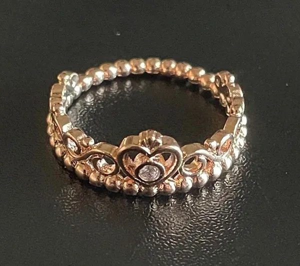 Rose Gold Heart Crown Ring Size 6 - Image 3