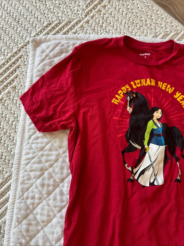 Old Navy Disney Red Lunar New Year Tee with Mulan and Horse Graphic - Image 3