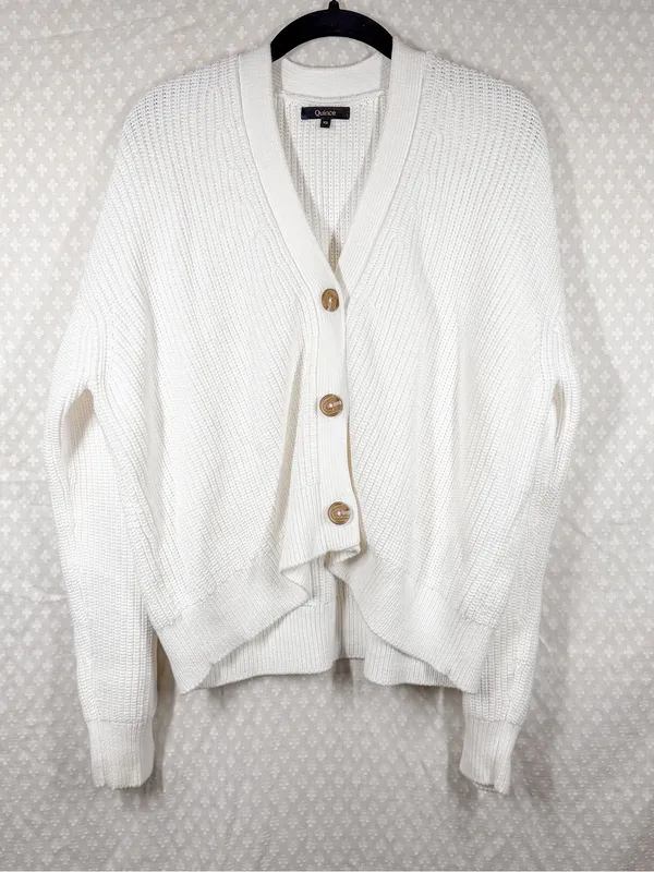 Quince White Organic Cotton Fisherman Boxy‎ Cropped Cardigan - Image 2