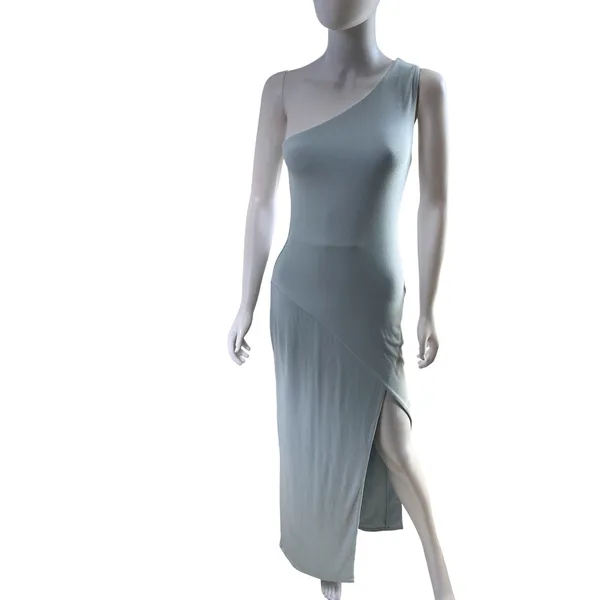Abercrombie & Fitch One Shoulder‎ Ribbed Maxi Dress Light Blue Tall XST NEW - Image 12