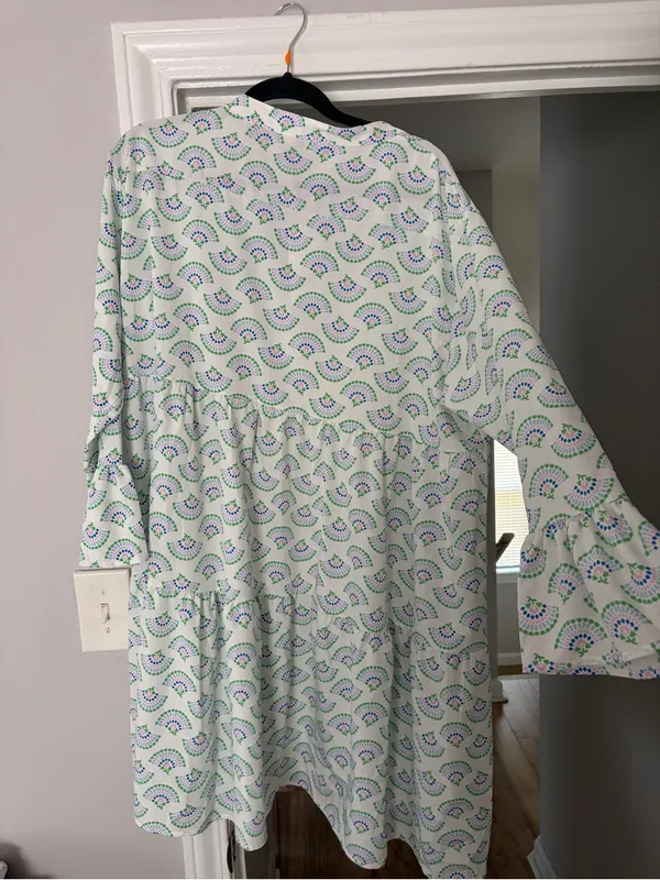 Sea New York White Mini Dress with Green & Blue Pattern - Image 4