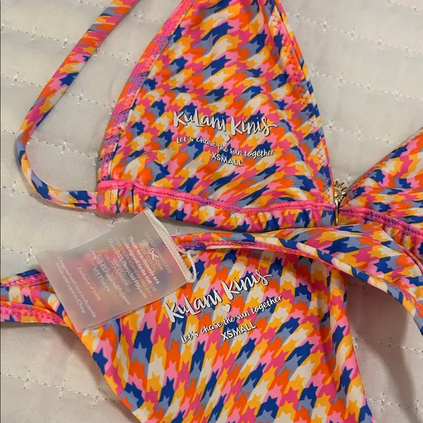 Kulani Kinis Multicolor Pink Orange Blue Triangle Bikini - Image 3