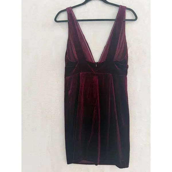 Lulus Velvet Mini Dress Womens Large Burgundy Wine Deep V-Neck Cocktail Party L - Image 4