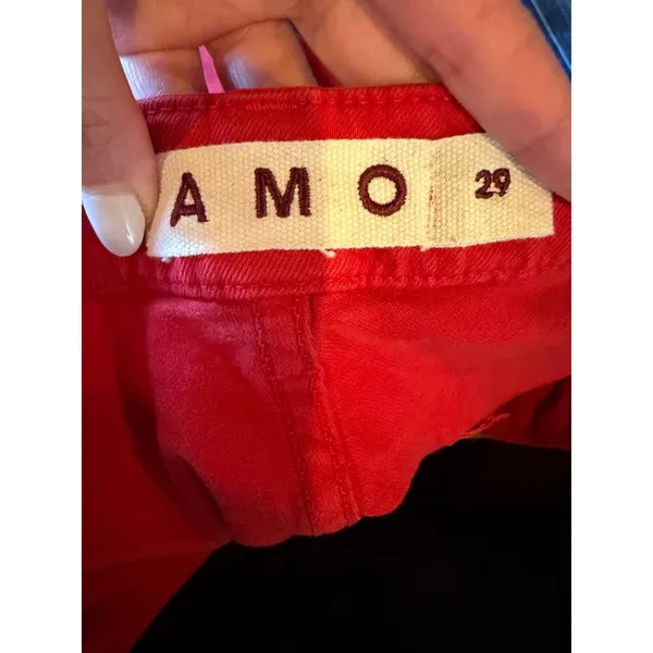 AMO Easy‎ Army Trouser Women 29 Red Raw Hem Patch Pocket Straight Leg Preppy - Image 9