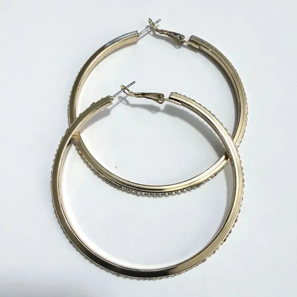 Lane Bryant Hoop Earrings Women Gold Tone Rhinestone Large Round Glam Jewerlry - Image 8